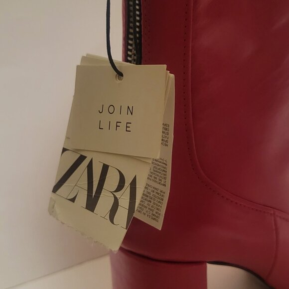 NWT ZARA 2020 HOT PINK RUNWAY COLLECTION ZIP UP HIGH HEEL LEATHER BOOTS Sz 9 - Picture 6 of 9
